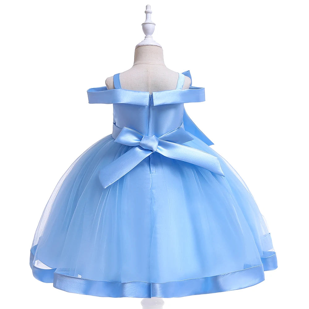 Summer Bow Flower Party Dresses for Girl Christmas Costumes One Shoulder Bridemaid Birthday Princess Dress Wedding Kids Clothing