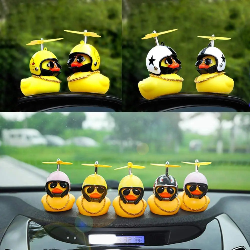 Car Rubber Duck Toy With Helmet Broken Wind Pendant Small Yellow Duck Car Dashboard Ornaments Cool Glasses Duck