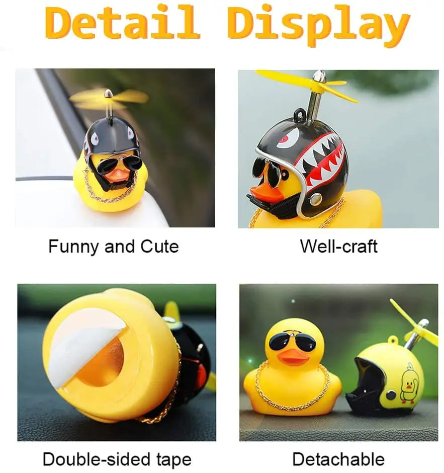 Car Rubber Duck Toy With Helmet Broken Wind Pendant Small Yellow Duck Car Dashboard Ornaments Cool Glasses Duck