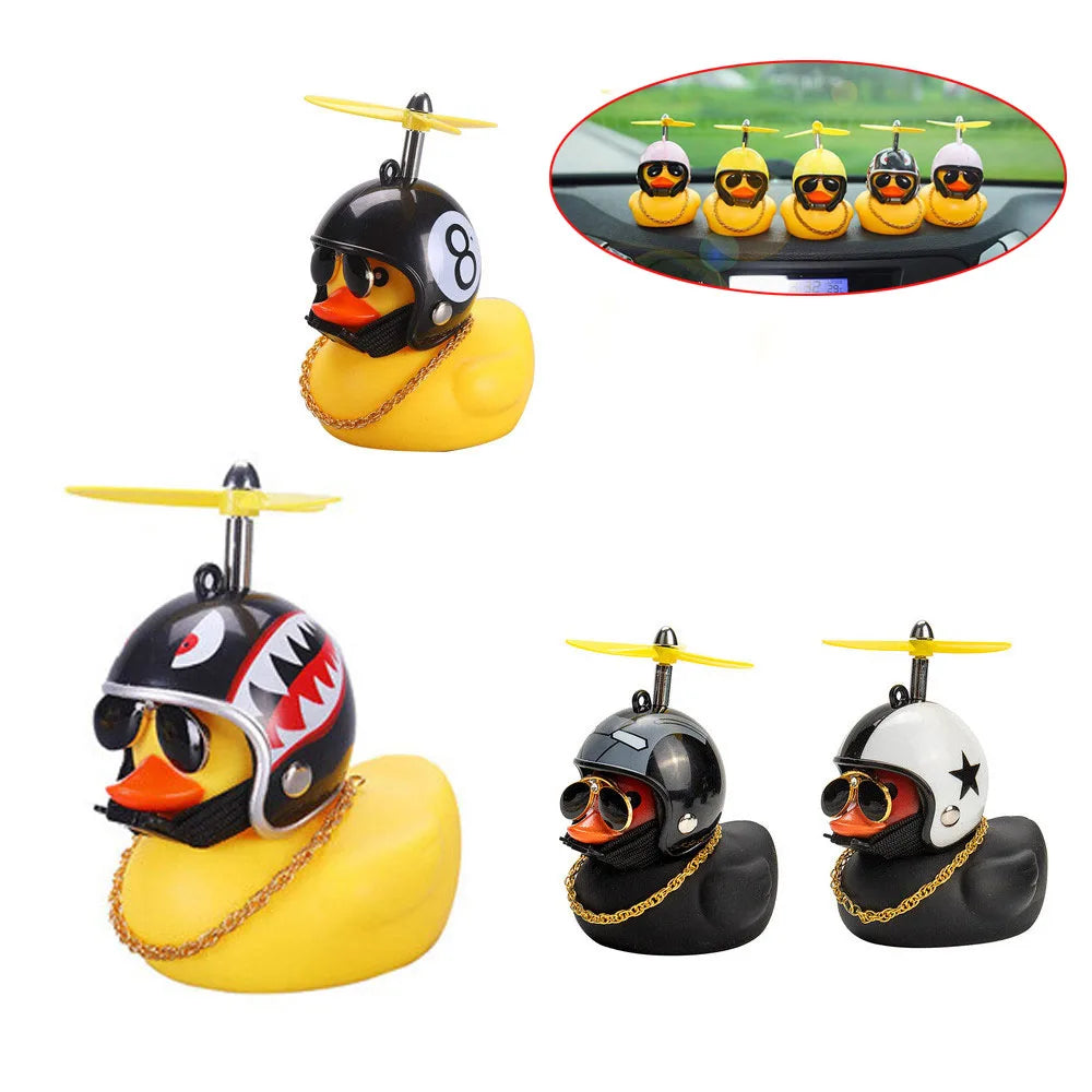 Car Rubber Duck Toy With Helmet Broken Wind Pendant Small Yellow Duck Car Dashboard Ornaments Cool Glasses Duck