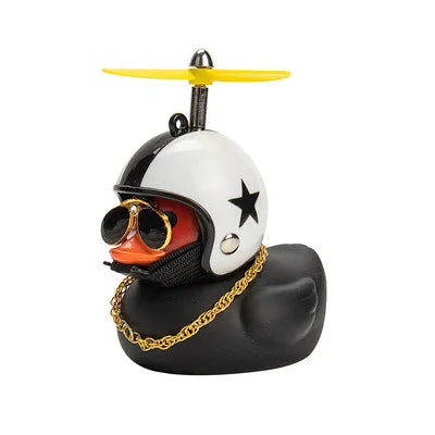 Car Rubber Duck Toy With Helmet Broken Wind Pendant Small Yellow Duck Car Dashboard Ornaments Cool Glasses Duck