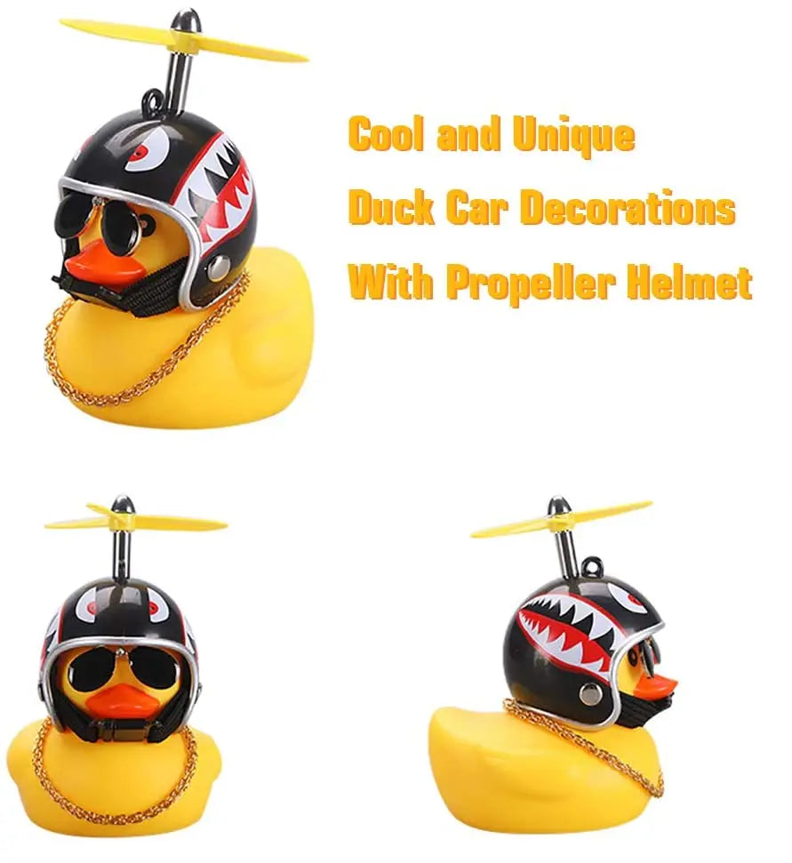 Car Rubber Duck Toy With Helmet Broken Wind Pendant Small Yellow Duck Car Dashboard Ornaments Cool Glasses Duck