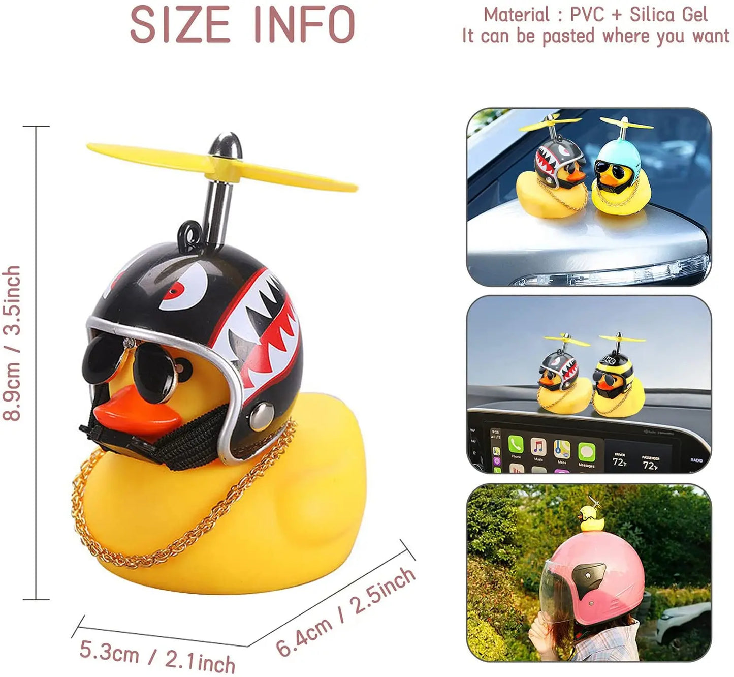 Car Rubber Duck Toy With Helmet Broken Wind Pendant Small Yellow Duck Car Dashboard Ornaments Cool Glasses Duck