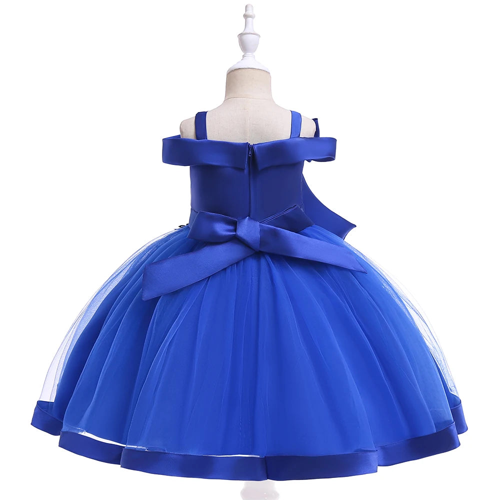 Summer Bow Flower Party Dresses for Girl Christmas Costumes One Shoulder Bridemaid Birthday Princess Dress Wedding Kids Clothing