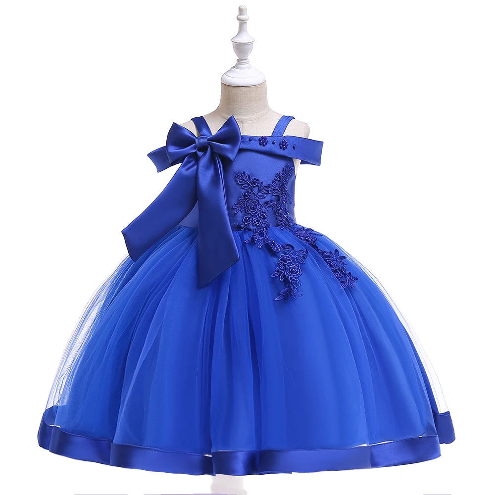 Summer Bow Flower Party Dresses for Girl Christmas Costumes One Shoulder Bridemaid Birthday Princess Dress Wedding Kids Clothing