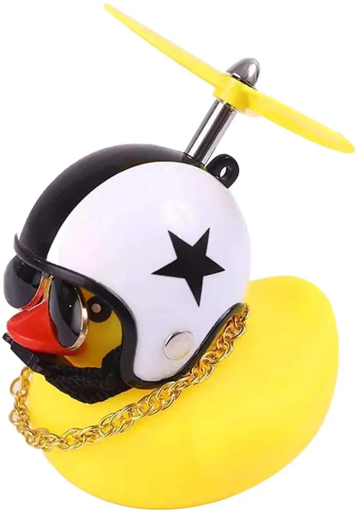 Car Rubber Duck Toy With Helmet Broken Wind Pendant Small Yellow Duck Car Dashboard Ornaments Cool Glasses Duck