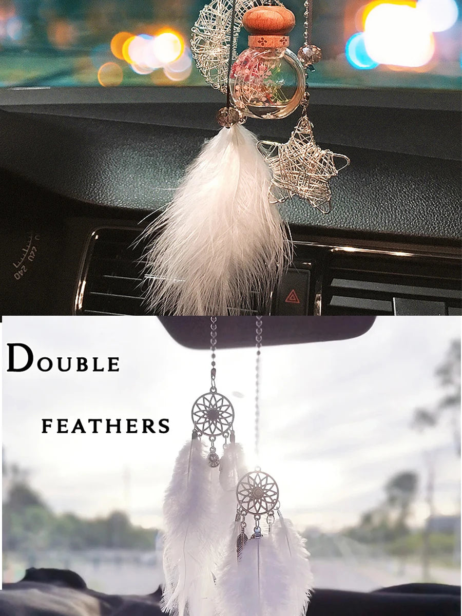 1/2pcs Dream Catcher Car Pendant for Girls Feather Mirror Hanging Pendant Home Decor Lucky Car Ornament Car Interior Accessories