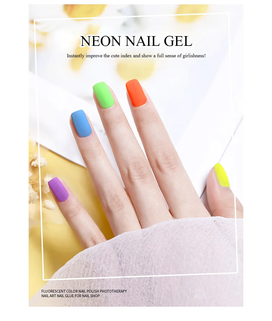 15ml Gel Nail Polish Semi Permanent Neon Color Hybrid Varnishes Nails Art Soak Off UV LED Gel Lacquer For Manicures Long Lasting