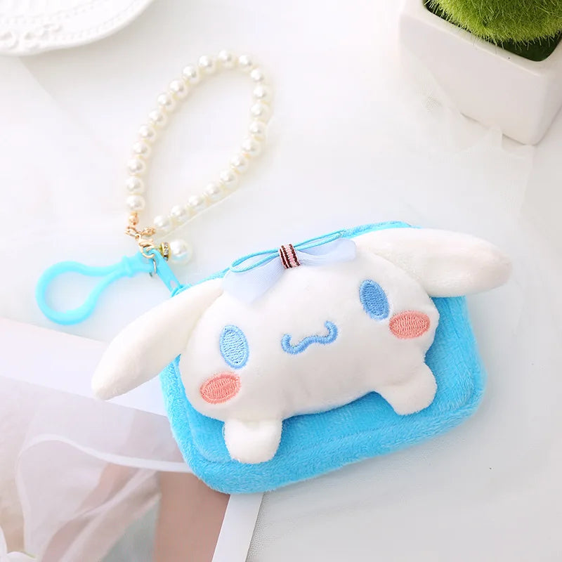 Kawaii Sanrio Doll Plush Bag Keychain Cinnamoroll Melody Pom Pom Purin Kuromi Wallet Cute Coin Purse Pendant Gifts For Girls