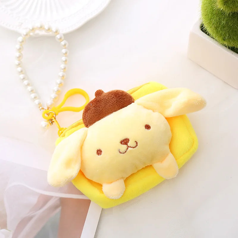 Kawaii Sanrio Doll Plush Bag Keychain Cinnamoroll Melody Pom Pom Purin Kuromi Wallet Cute Coin Purse Pendant Gifts For Girls