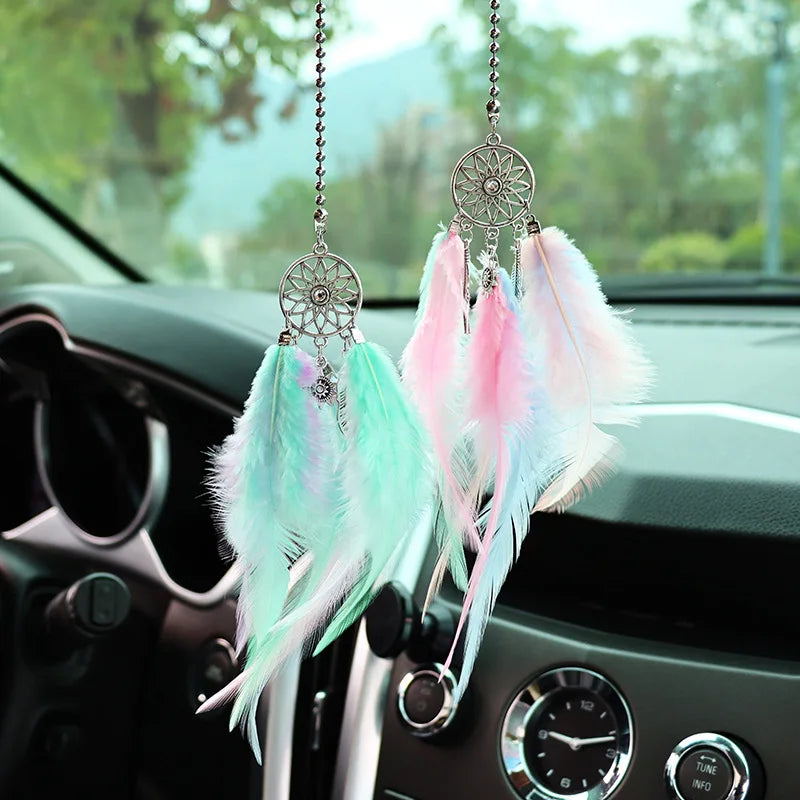 1/2pcs Dream Catcher Car Pendant for Girls Feather Mirror Hanging Pendant Home Decor Lucky Car Ornament Car Interior Accessories