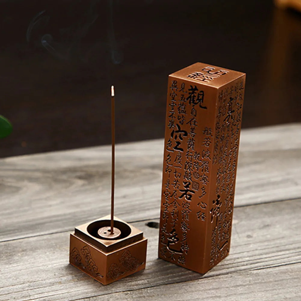 Incense Burners Heart Sutra Alloy Buddhist Incense Stick Burning Joss Insence Box Burner Home Decor Antique Aromatherapy Stove