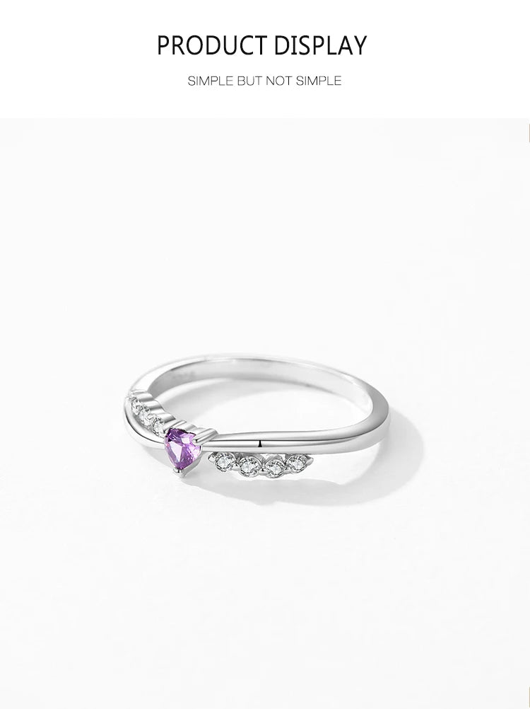 Ailmay Hot Sale Real 925 Sterling Silver Romantic Purple Heart Shiny CZ Finger Ring For Women Birthday Gift Trendy Fine Jewelry