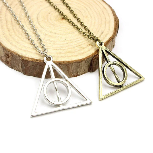 Vintage Silver Color Deathly Hallows Cross Pendant Necklace For Men Retro Gold Triangle Choker Women Gift Jewelry