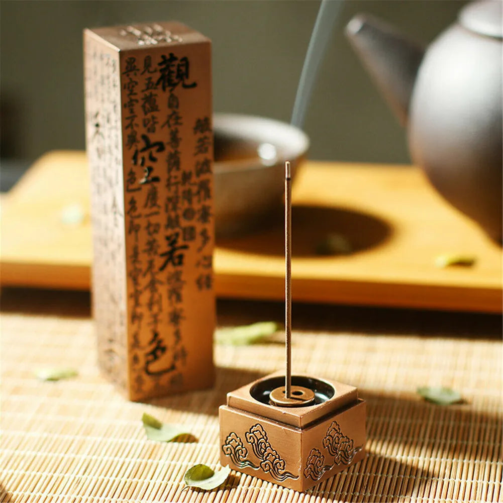 Incense Burners Heart Sutra Alloy Buddhist Incense Stick Burning Joss Insence Box Burner Home Decor Antique Aromatherapy Stove