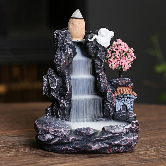 Waterfall Backflow Incense Burner Vintage Resin Incense Stick Holder Ornaments Yoga Room Zen Censer Holder Home Bedroom Decor