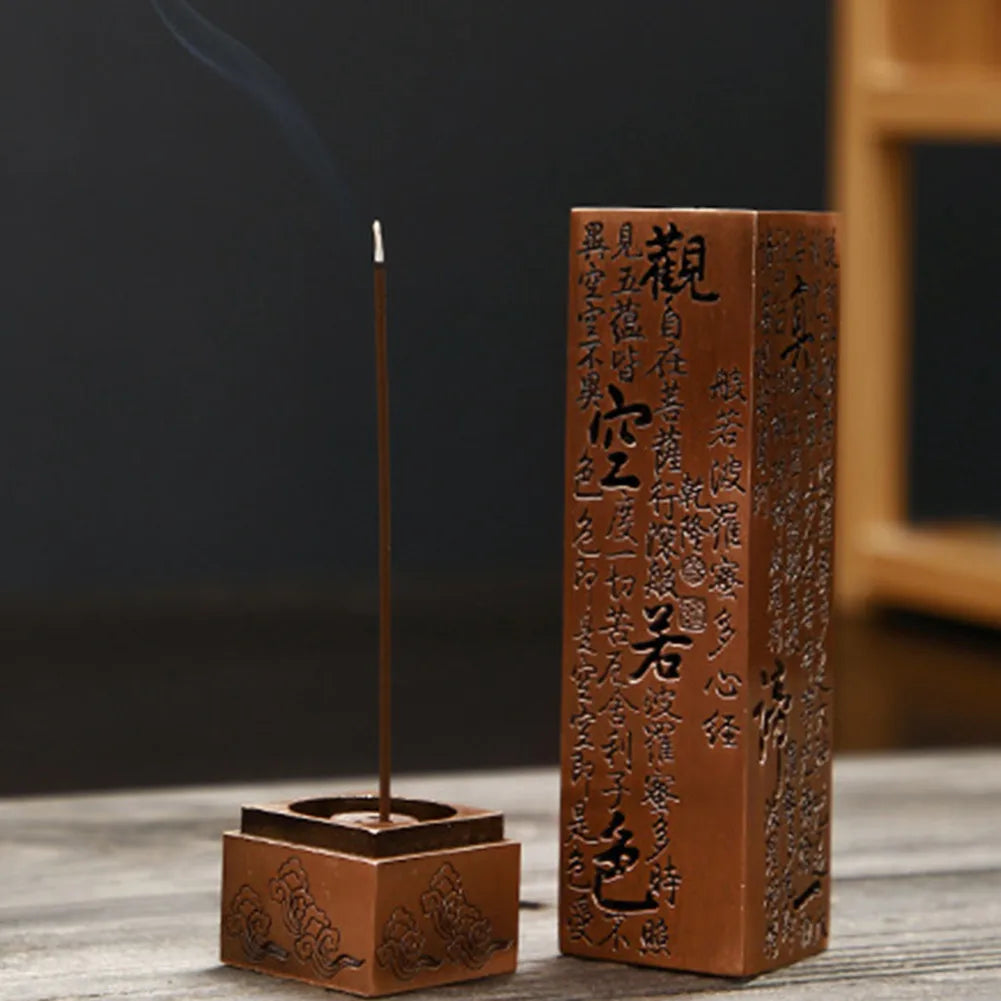 Incense Burners Heart Sutra Alloy Buddhist Incense Stick Burning Joss Insence Box Burner Home Decor Antique Aromatherapy Stove