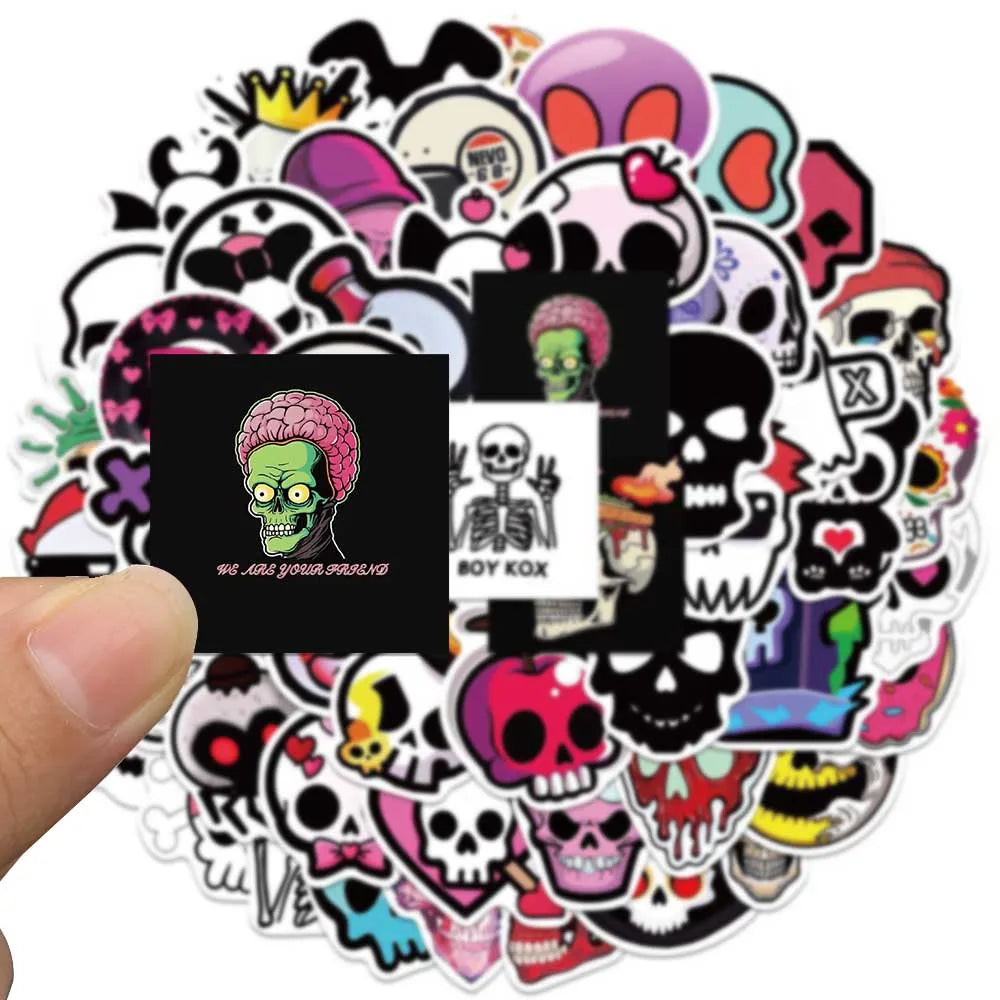 50pcs Cute Cartoon Skull Graffiti Stickers For Laptop Water Bottle Luggage Notebook Phone Waterproof Vinyl Decals