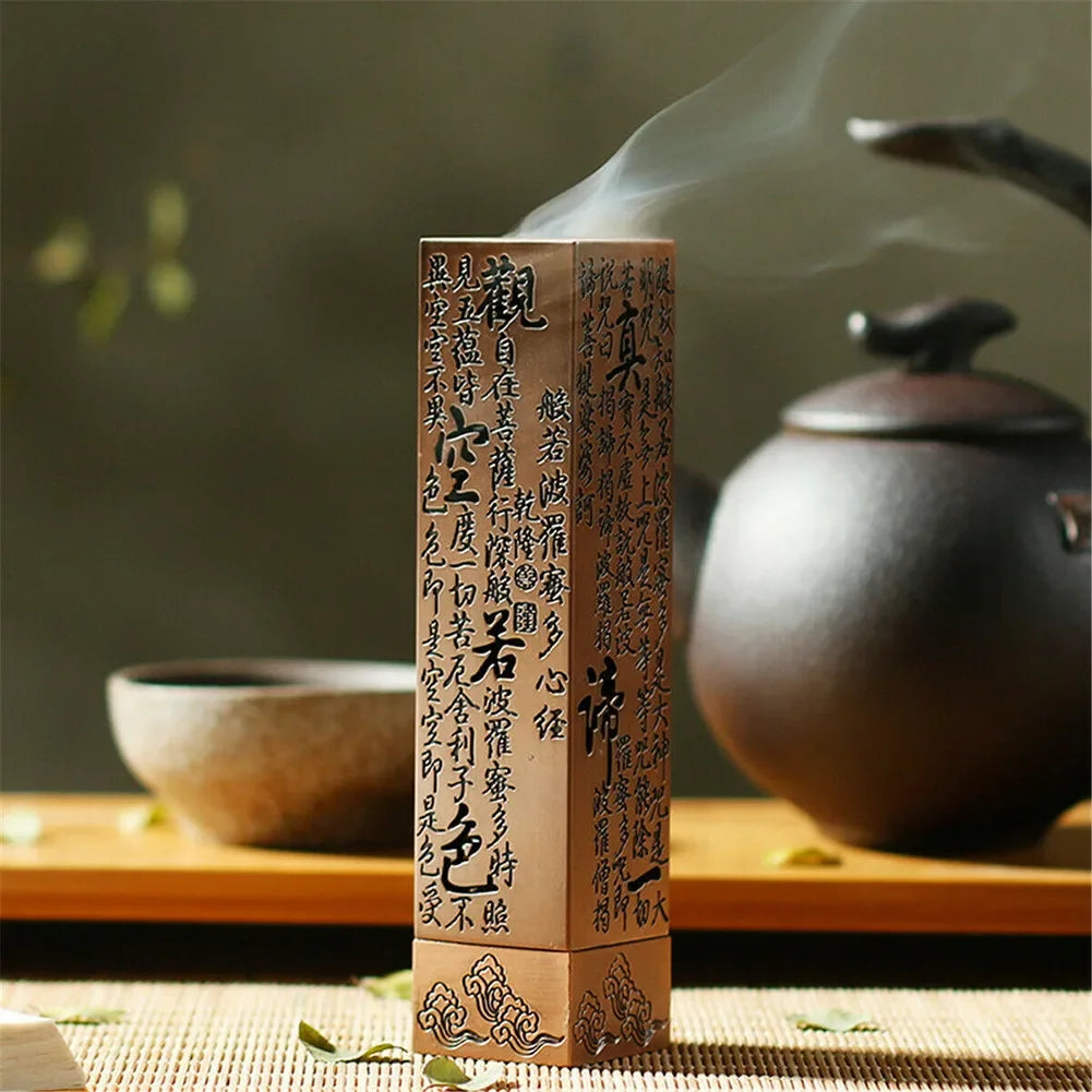 Incense Burners Heart Sutra Alloy Buddhist Incense Stick Burning Joss Insence Box Burner Home Decor Antique Aromatherapy Stove