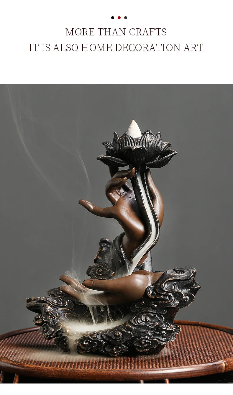 1pc, Resin Zen Incense Censer Buddha Hand Backflow Waterfall Incense Burner Home Ornament (Without Incense)