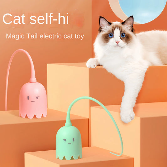 Interactive Cat Toy USB Electric Intelligent Rolling Ball Toy Cats Pet Silicone Automatic Rotate Mouse Tail Kitten Teaser Stick