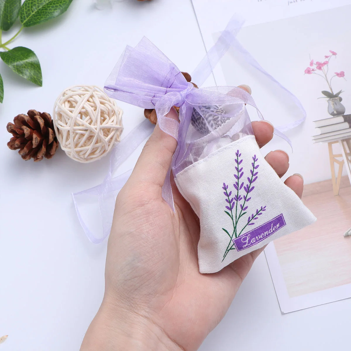 25pcs Empty Lavender Bag Floral Printing Fragrance Pouch Sachet Relax Sleep Lavender Bag Car Hanging Wedding