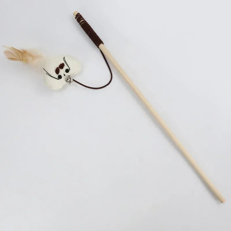 1PC Teaser Feather Toys Kitten Funny Colorful Rod Cat Wand Toys Wood Pet Cat Toys Interactive Stick Pet Cat Supplies