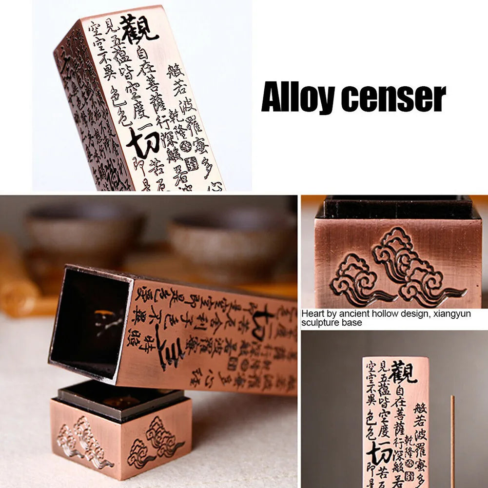 Incense Burners Heart Sutra Alloy Buddhist Incense Stick Burning Joss Insence Box Burner Home Decor Antique Aromatherapy Stove