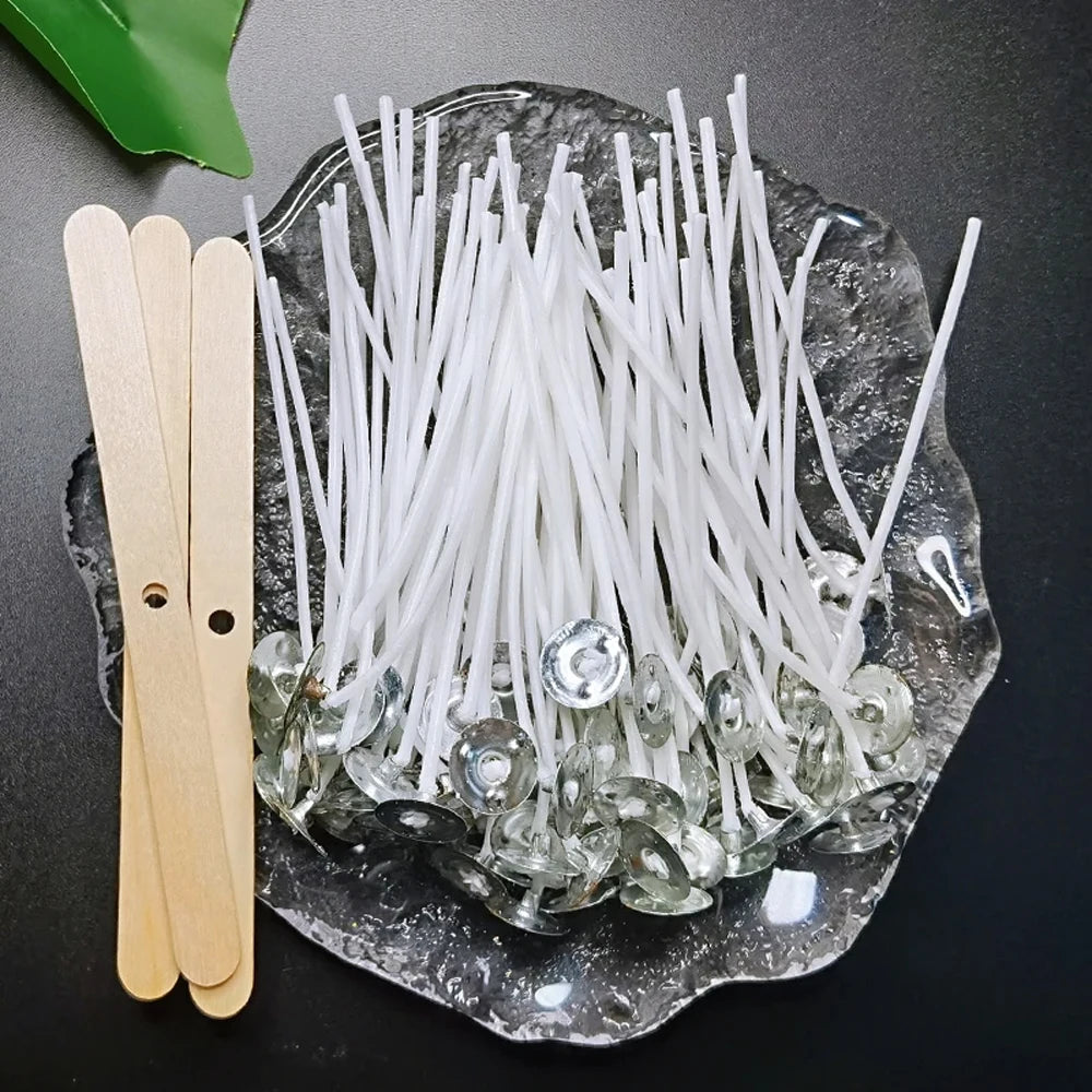 110pcs Wicks and Holder Original Smokeless Candle Wicks Soy Wax Core Woven Cotton Core Kerosene Lamp Wax Line Wood Accessories C