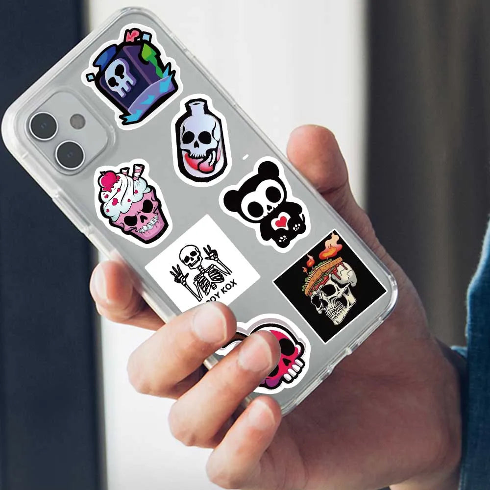 50pcs Cute Cartoon Skull Graffiti Stickers For Laptop Water Bottle Luggage Notebook Phone Waterproof Vinyl Decals