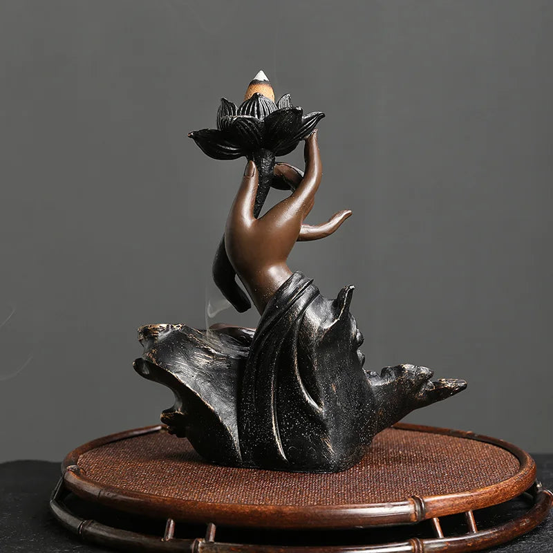 1pc, Resin Zen Incense Censer Buddha Hand Backflow Waterfall Incense Burner Home Ornament (Without Incense)