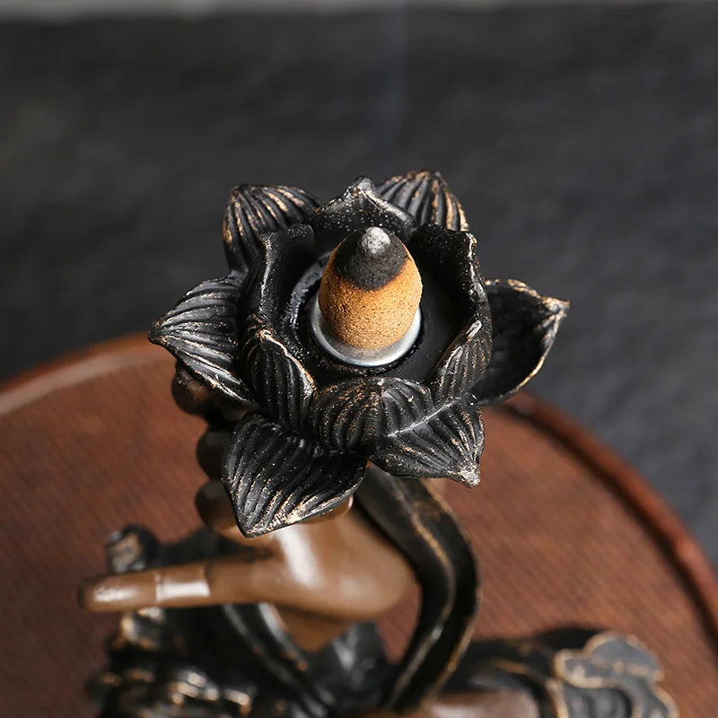 1pc, Resin Zen Incense Censer Buddha Hand Backflow Waterfall Incense Burner Home Ornament (Without Incense)