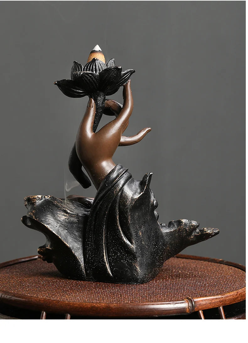 1pc, Resin Zen Incense Censer Buddha Hand Backflow Waterfall Incense Burner Home Ornament (Without Incense)