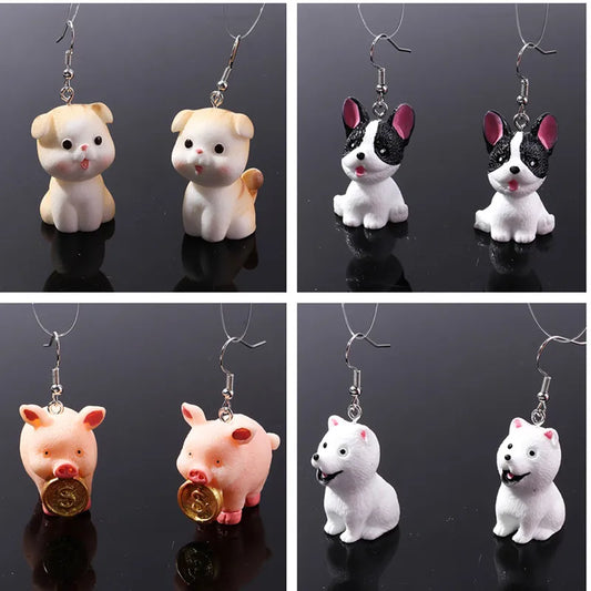 New 3D Cartoon Animal Drop Earrings for Women Lovely Pets Dog Cat Pig Pendants Earrings for Girls Birthday Party Jewelry Gifts