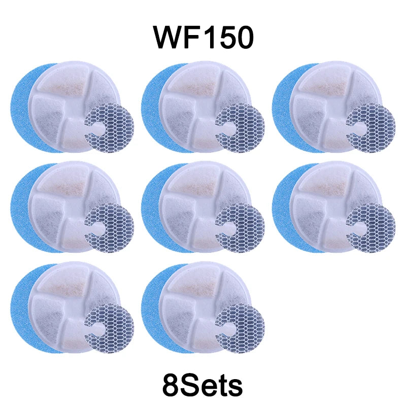 8 Sets WF150 Cat Water Fountain Filters Replacement for Stainless Steel  Automatic Cats Feeder,Pet Fountain Filter