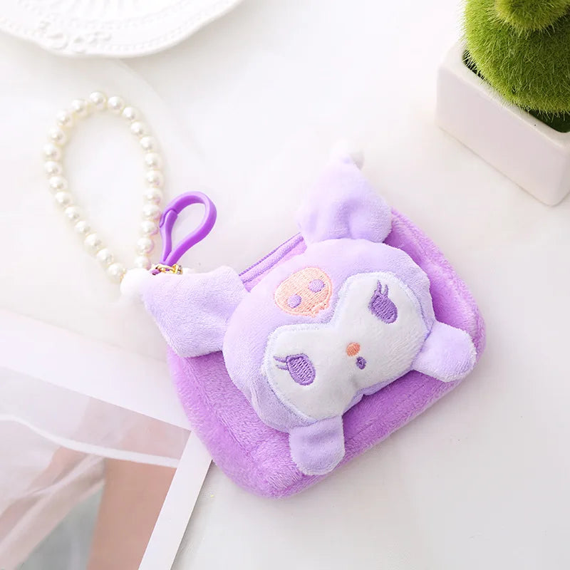 Kawaii Sanrio Doll Plush Bag Keychain Cinnamoroll Melody Pom Pom Purin Kuromi Wallet Cute Coin Purse Pendant Gifts For Girls