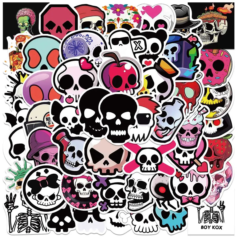 50pcs Cute Cartoon Skull Graffiti Stickers For Laptop Water Bottle Luggage Notebook Phone Waterproof Vinyl Decals