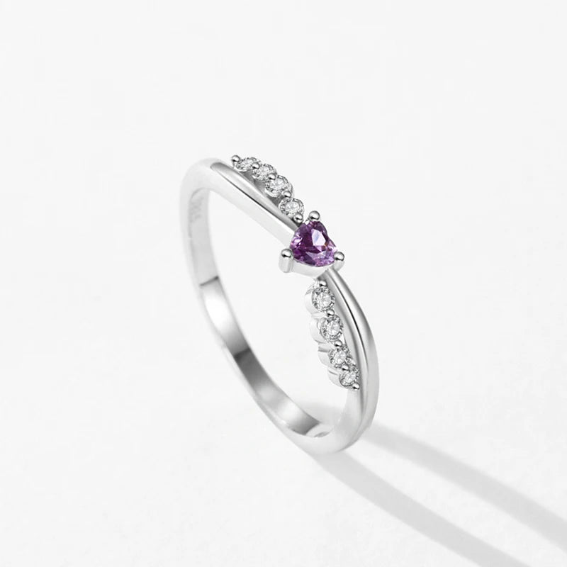 Ailmay Hot Sale Real 925 Sterling Silver Romantic Purple Heart Shiny CZ Finger Ring For Women Birthday Gift Trendy Fine Jewelry