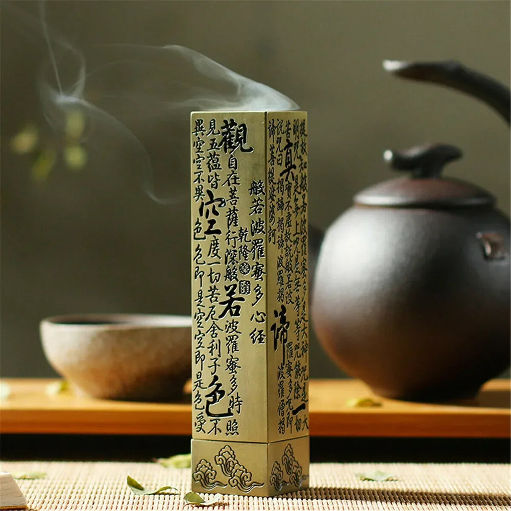 Incense Burners Heart Sutra Alloy Buddhist Incense Stick Burning Joss Insence Box Burner Home Decor Antique Aromatherapy Stove