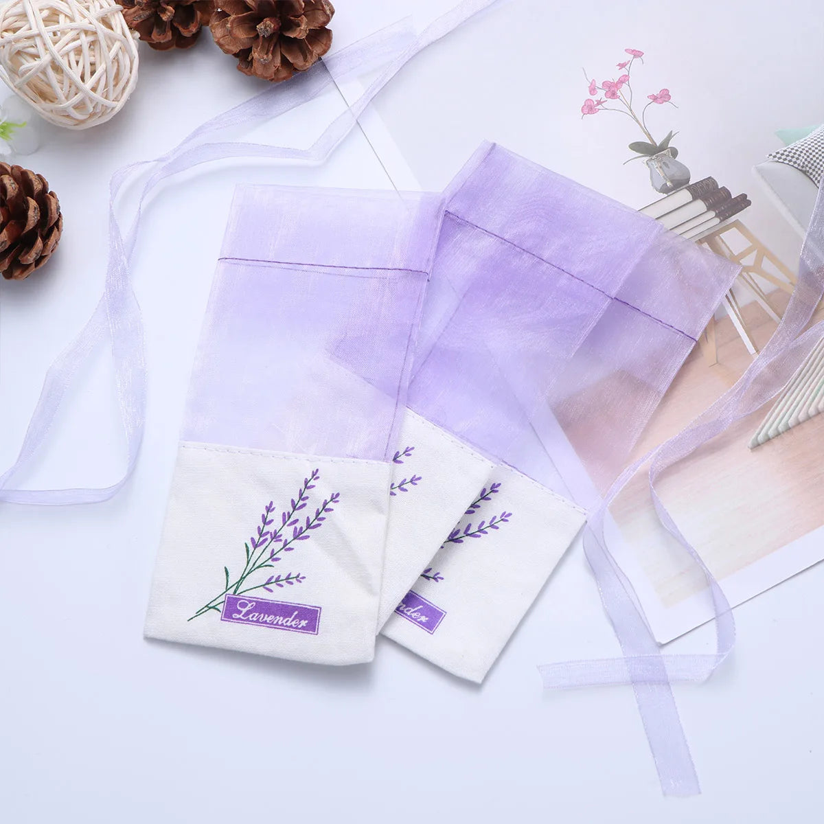 25pcs Empty Lavender Bag Floral Printing Fragrance Pouch Sachet Relax Sleep Lavender Bag Car Hanging Wedding