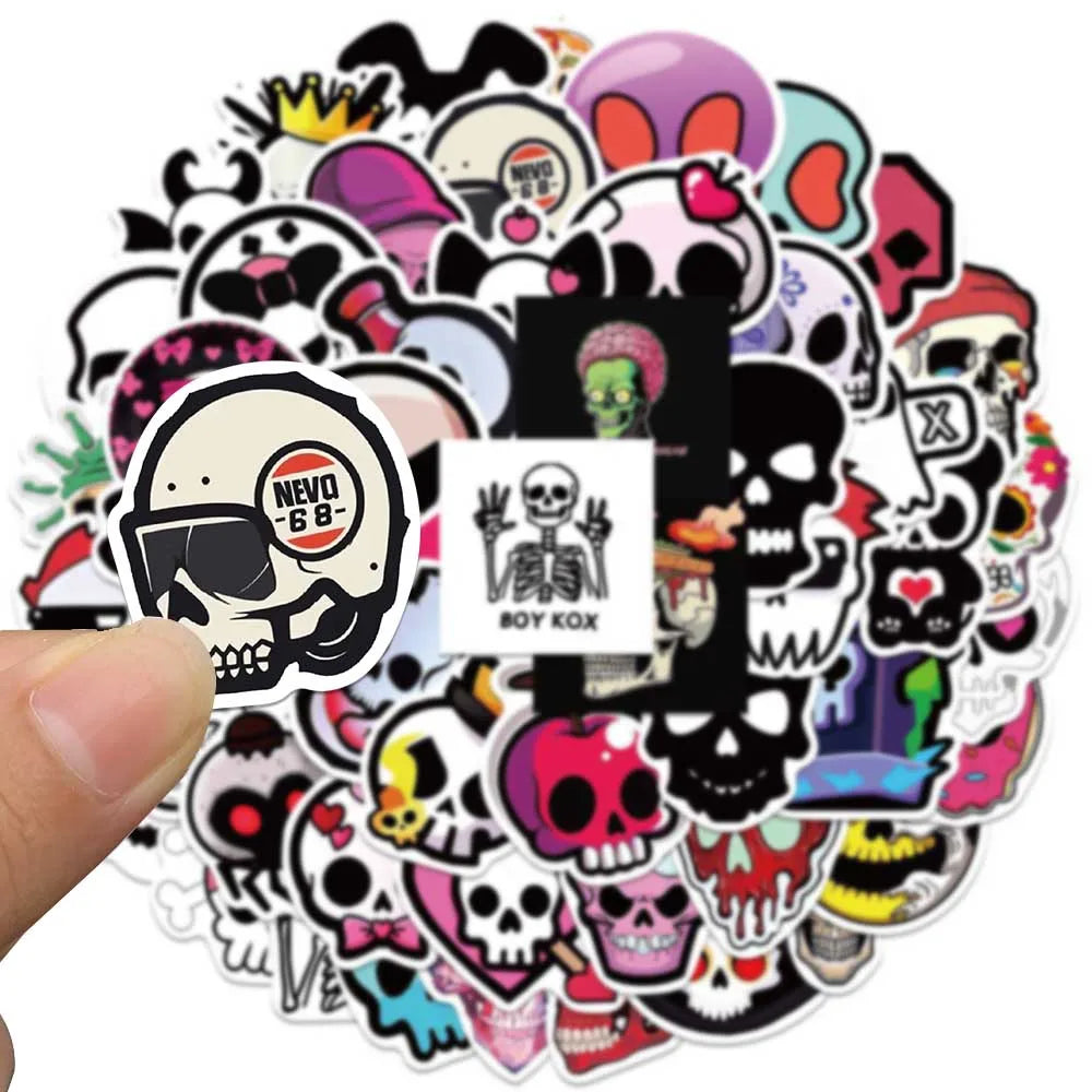 50pcs Cute Cartoon Skull Graffiti Stickers For Laptop Water Bottle Luggage Notebook Phone Waterproof Vinyl Decals